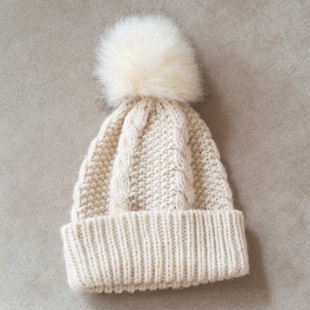West Loop Cable Knit Pom Pom Beanie